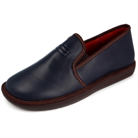 7517 Navy Blue Leather Slippers